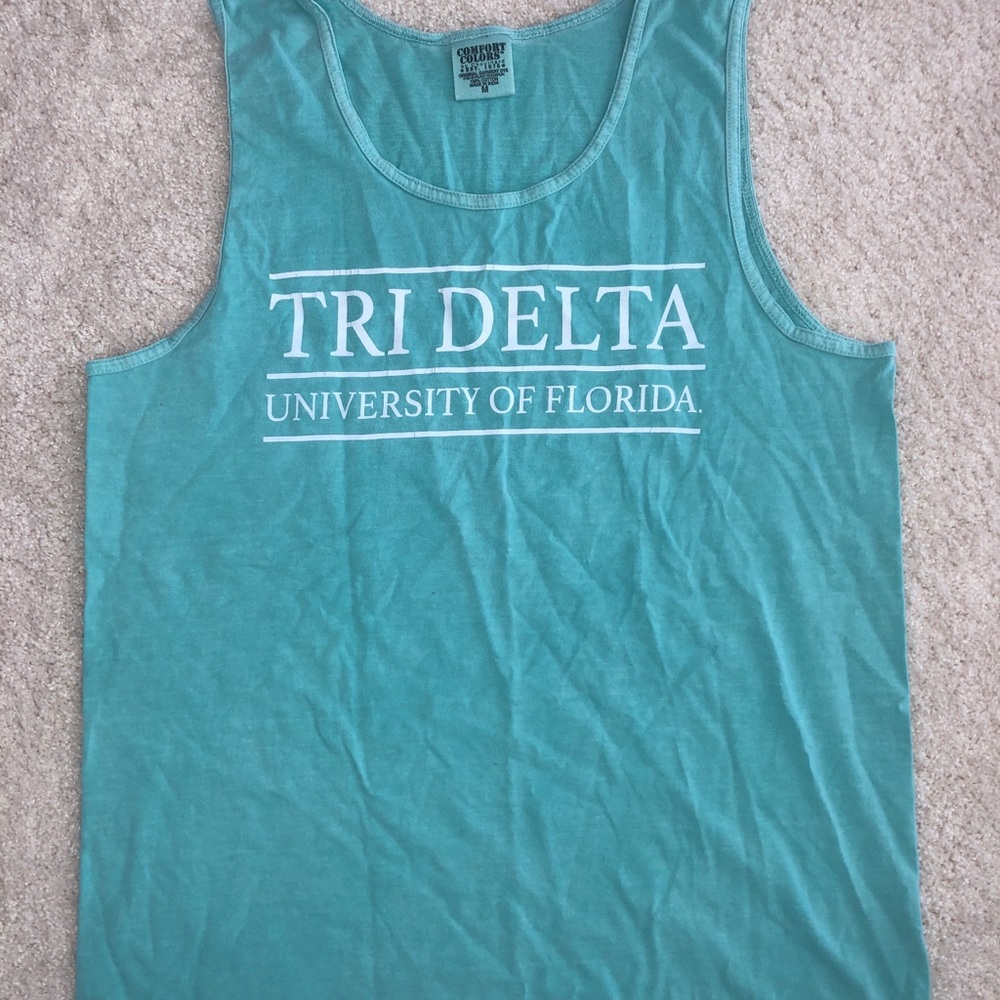 Tri Delt Medium Aqua Blue and White Tank